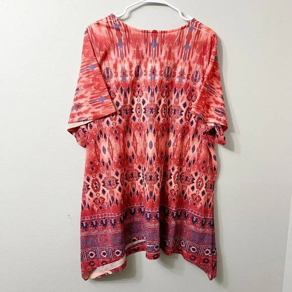 Catherines Womens Multicolor Blouse 1X Paisley Scoop Neck Short Sleeve Studded - Picture 3 of 8